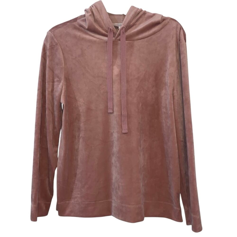 LOFT Velour Hoodie Small Blush Pink Pullover Soft Lounge Casual